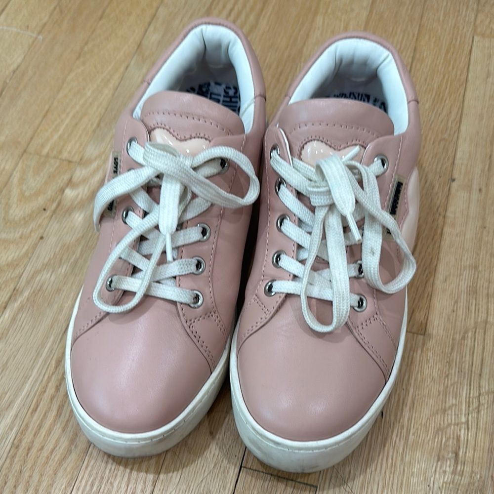 Pink Leather Sneakers with White Laces